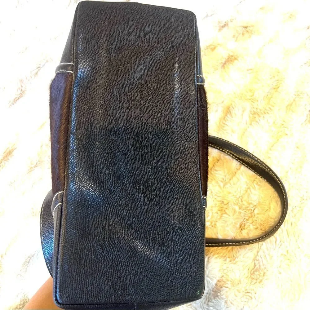 Talbots vintage leather and Haircalf Top-Handle Satchel in Dark Brown